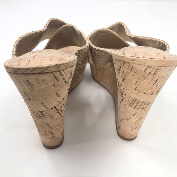 Nine West Gold Weave Crisscross Cork Wedge Sandals NEW - Picture 7 of 14